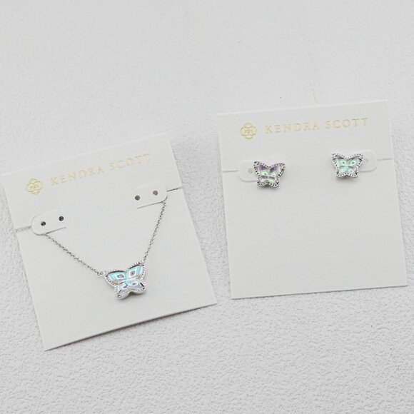 Kendra Scott Butterfly White AB Necklace & Stud Earrings Set - Picture 1 of 3